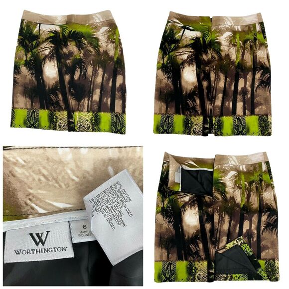 Worthington Skirt Womens Sz 6 Tropical Green Brown Snake Skin Office Career Work - Picture 6 of 7